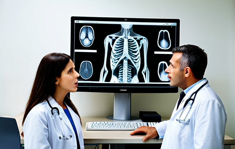 **

> An AI-powered diagnostic tool analyzing radiographic images in a modern hospital setting, highlighting the detection of subtle anomalies indicative of early-stage tumor, with doctors looking at the screen with surprised expressions.

**